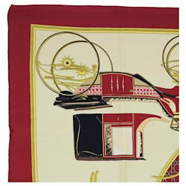 Hermès-HERMES CARRE 90 LES VOITURES A TRANSFORMATION Scarf Silk Red Beige Auth bs8066-Red,Beige