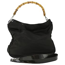 Gucci-GUCCI Bamboo Shoulder Bag Nylon Black 001 2852 1577 5 auth 52877-Black