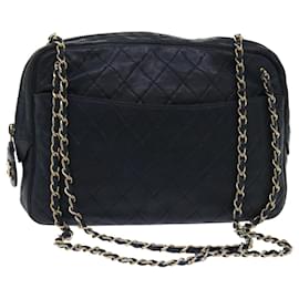 Chanel-CHANEL Chain Shoulder Bag Lamb Skin Black CC Auth bs7954-Black