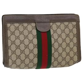 Gucci-GUCCI GG Canvas Web Sherry Line Clutch Bag Beige Red Green 89 01 002 Auth ep1566-Red,Beige,Green