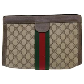 Gucci-GUCCI GG Canvas Web Sherry Line Clutch Bag Beige Red Green 89 01 002 Auth ep1566-Red,Beige,Green