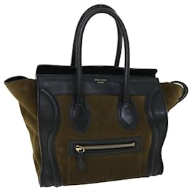 Céline-CELINE Luggage Mini Hand Bag Suede Leather Khaki Auth ep1582-Khaki