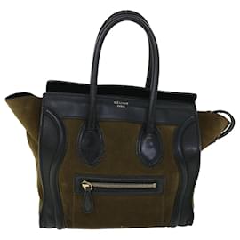 Céline-CELINE Luggage Mini Hand Bag Suede Leather Khaki Auth ep1582-Khaki