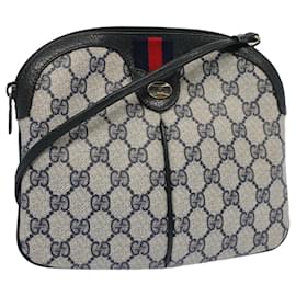 Gucci-GUCCI GG Canvas Sherry Line Shoulder Bag PVC Leather Gray Navy Red Auth ki3325-Red,Grey,Navy blue