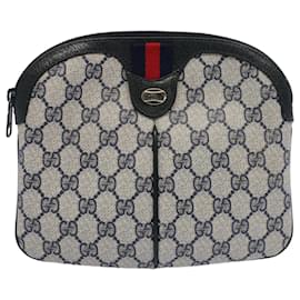 Gucci-GUCCI GG Canvas Sherry Line Shoulder Bag PVC Leather Gray Navy Red Auth ki3325-Red,Grey,Navy blue