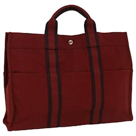 Hermès-HERMES cabas MM Tote Bag Toile Rouge Auth bs7803-Rouge