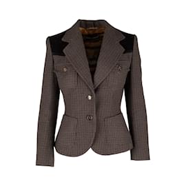 Dolce & Gabbana-Houndstooth Wool and Corduroy Jacket-Brown
