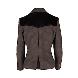 Dolce & Gabbana-Houndstooth Wool and Corduroy Jacket-Brown