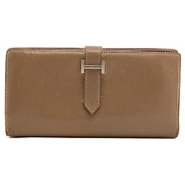 Hermès-Portefeuilles Hermès Béarn Cuir Taupe-Gris,Marron foncé
