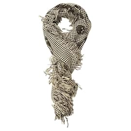 Alexander Mcqueen-Alexander McQueen Black & White Skulls Large Wool Silk Scarf Wrap Shawl Fringes-White