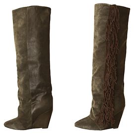Alexander Mcqueen Isabel Marant Bottes compensées bicolores à franges en cuir et daim gris noir Gris