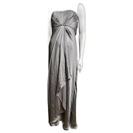 Autre Marque-Vestido de noche sin tirantes gris plateado de Monique Lhullier-Plata,Gris