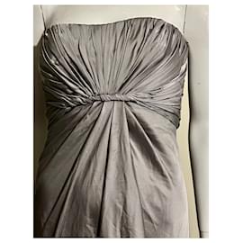 Autre Marque-Vestido de noche sin tirantes gris plateado de Monique Lhullier-Plata,Gris
