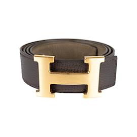 Hermès-Hermès H Buckle Reversible Leather Belt-Brown