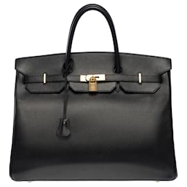 Hermès-HERMES BIRKIN Tasche 40 aus schwarzem Leder - 101391-Schwarz
