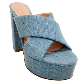 Gianvito Rossi Denim Stonewash Sheridan Platform Mules Blue
