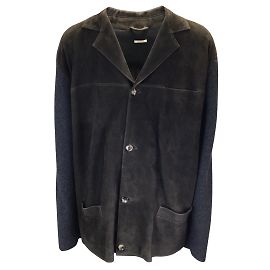 Malo Men's Brown / Charcoal Grey Suede and Cashmere Knit Button-Front Jacket Brown