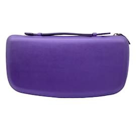 Autre Marque-Perrin Purple Metallic Le Martha Jet-Set Leather Clutch Bag-Purple