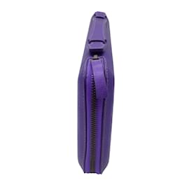 Autre Marque-Perrin Purple Metallic Le Martha Jet-Set Leather Clutch Bag-Purple