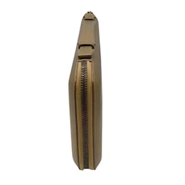 Autre Marque-Perrin Gold Metallic Le Martha Jet-Set Leather Clutch Bag-Golden