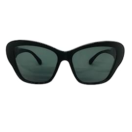 Chanel-Chanel Green Crystal Embellished CC Logo Butterfly Acetate and Lambskin Leather Sunglasses-Green