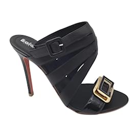 Autre Marque-Baldinini Black / Gold Buckle Detail Caged Leather Sandals-Black