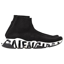 Balenciaga-Balenciaga Speed Graffiti Sneakers In Black Polyester -Black