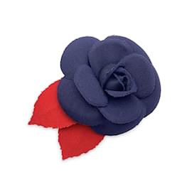 Chanel-Vintage Blue Red Camelia Camellia Flower Pin Brooch-Blue