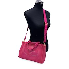 Prada-Pink Canvas Small Canapa Logo 2 Way Tote Bag-Pink