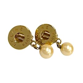 Céline-Logo Swing Clip On Earrings-Golden