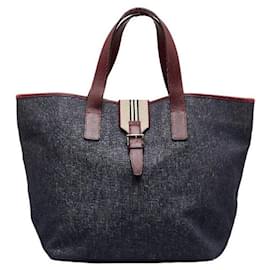 Burberry-Burberry Denim Leather Tote Bag  Denim Tote Bag in Fair condition-Blue