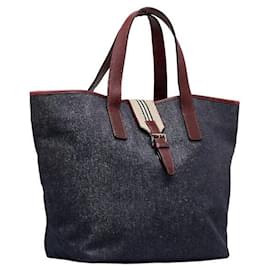 Burberry-Denim Leather Tote Bag-Blue