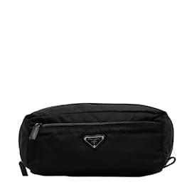 Prada-Prada Tessuto Triangle Logo Pouch  Canvas Vanity Bag in Good condition-Black