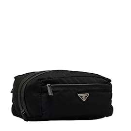 Prada-Prada Tessuto Triangle Logo Pouch  Canvas Vanity Bag in Good condition-Black