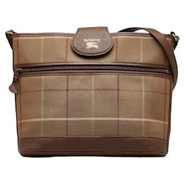 Burberry-Check Canvas Shoulder Bag-Brown