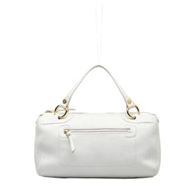 Céline-Celine Porte Main Boston Bag Leather Handbag in Fair condition-White