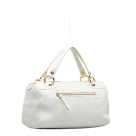Céline-Celine Porte Main Boston Bag Leather Handbag in Fair condition-White