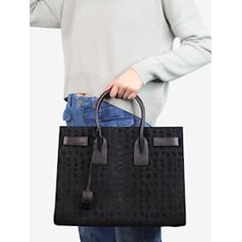 Saint Laurent-Bolsa Sac de Jour preta média com cabelo de pônei e efeito crocodilo-Preto