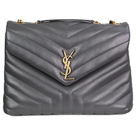 Saint Laurent-Grey medium Loulou shoulder bag in quilted leather-Grey