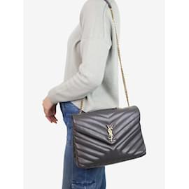 Saint Laurent-Grey medium Loulou shoulder bag in quilted leather-Grey