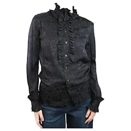 Saint Laurent-Black long-sleeved tonal top with ruffled collar - size FR 36-Black