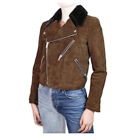 Saint Laurent-Brown suede leather jacket with faux-fur lining - size FR 38-Brown