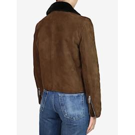 Saint Laurent-Brown suede leather jacket with faux-fur lining - size FR 38-Brown