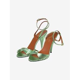 Saint Laurent-Green leather metallic open-toe heels  - size EU 38-Green