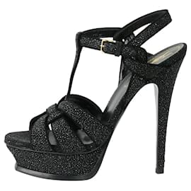 Saint Laurent-Black Tribute woven sparkly sandal heels - size EU 37-Black
