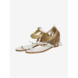 Aquazzura-White bejewelled strappy sandals - size EU 37-White