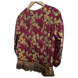 Top en brocart bordeaux et doré avec franges Dries Van Noten Noir Doré Bordeaux