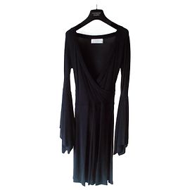 Yves Saint Laurent SAINT LAURENT SCHWARZES SEIDENKREPPKLEID. Schwarz