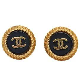 Chanel-Chanel Gold CC Clip On Earrings-Black,Golden