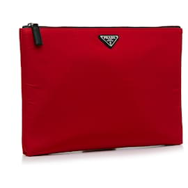 Prada-Prada Red Tessuto Soft Zip Clutch-Red